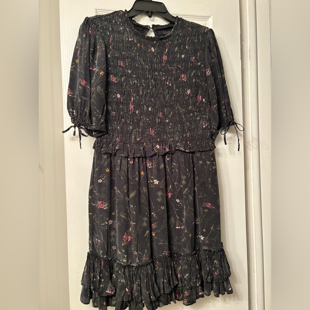 All saints printed black mini dress US 8
